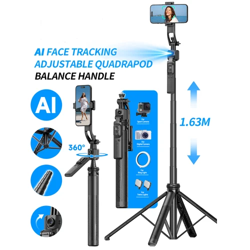 AI Smart Gimbal Trípode Selfie Stick Plegable 360 °   Soporte para teléfono todo en uno con cardán de seguimiento facial de seguimiento automático para teléfono inteligente