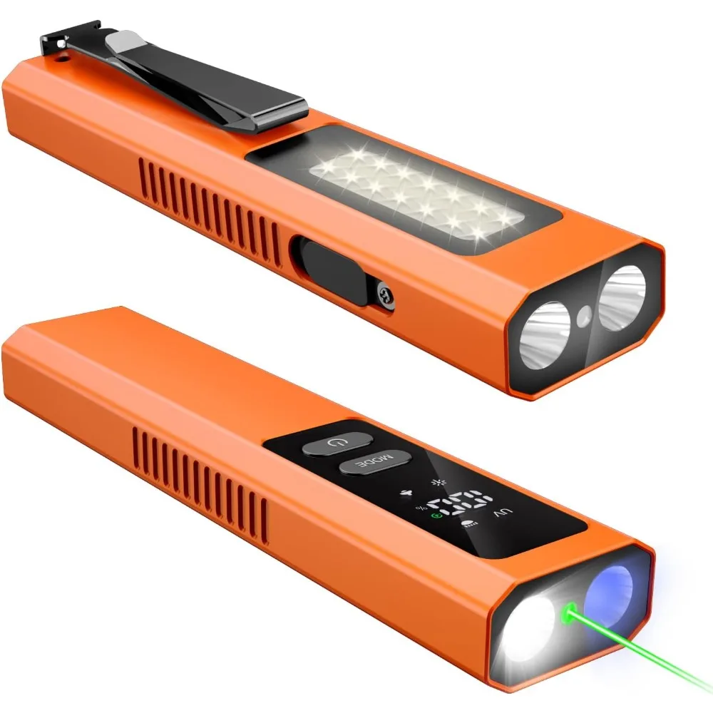 

Flashlight 4 in 1 Pocket Magnetic Slim Flat Flashlight High Lumens Work Light with Green Beam & UV Light & Warning Light