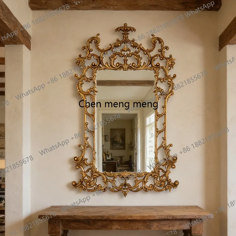 

French retro carved wall mirror light luxury court style decorative mirror American wall mounted bathroom vanity mirror