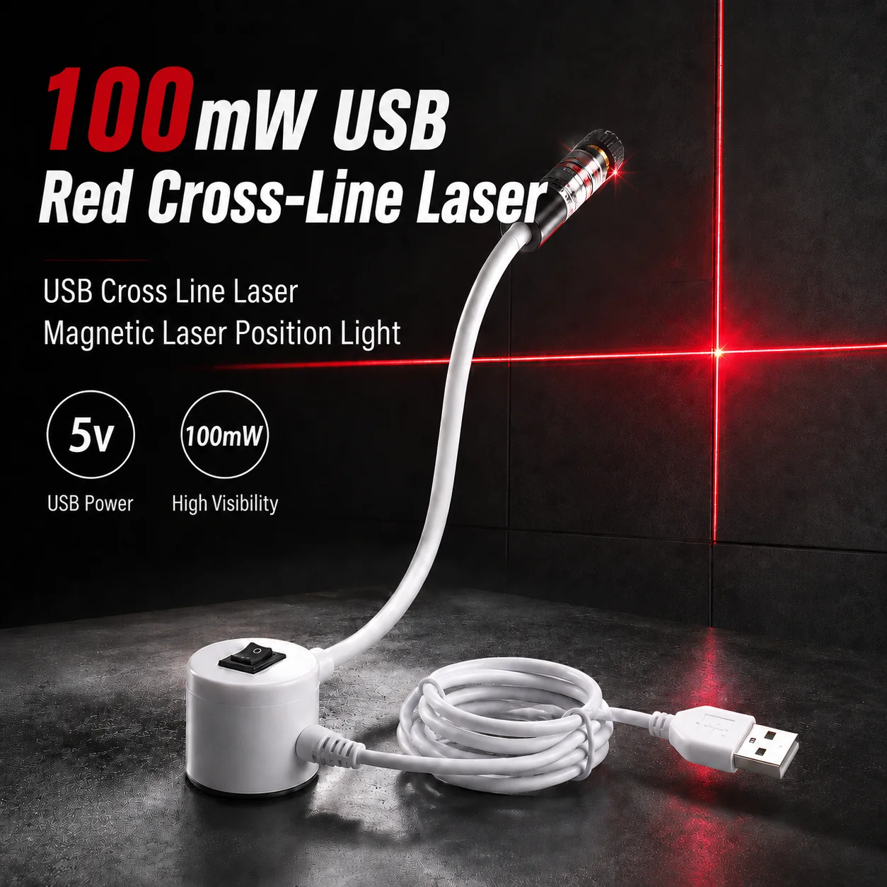 USB Powered Red Laser Light Sewing Positioning Lamp Cutting with Magnetic Base DC5V Line/Cross For Sewing Machine Accessories