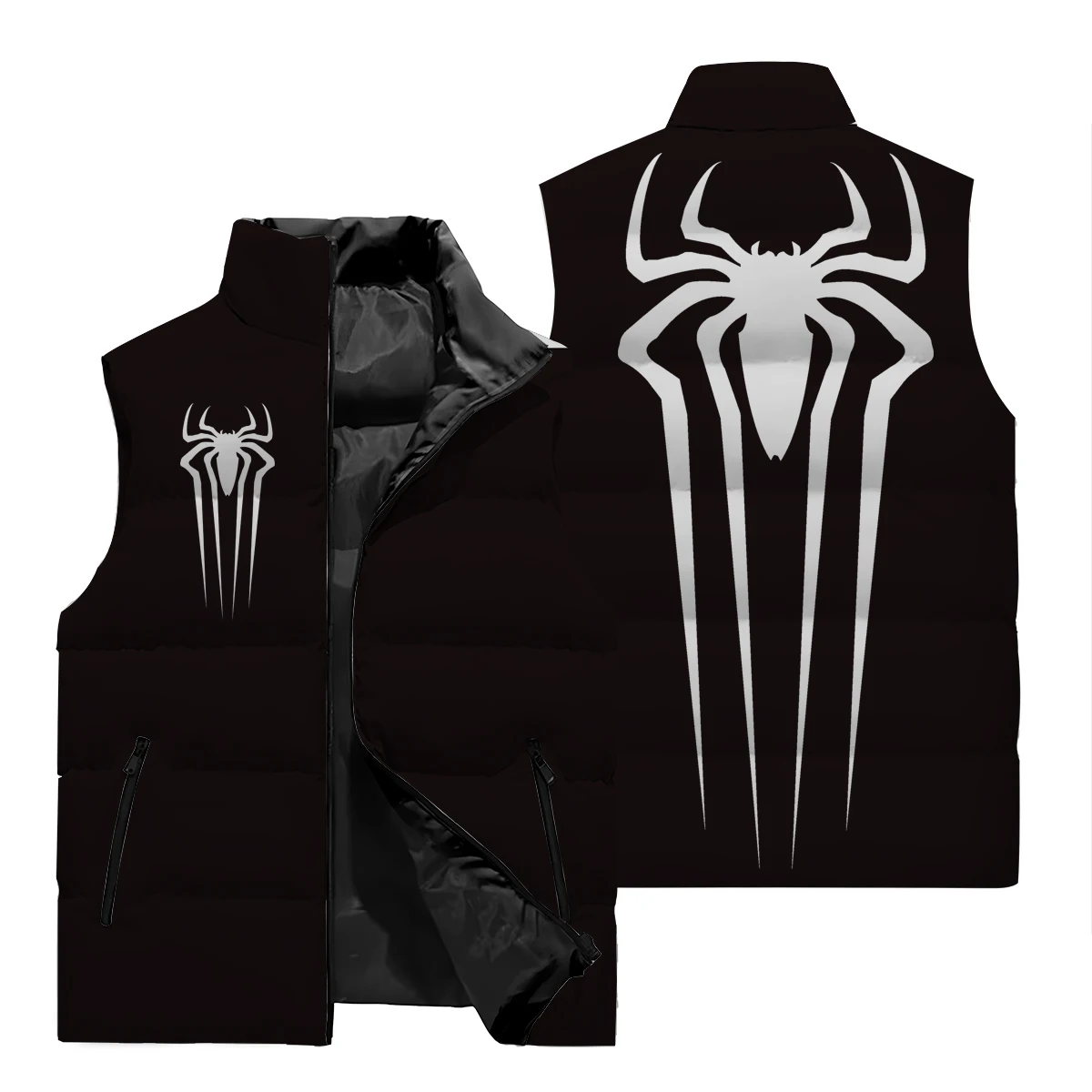 Spider Pattern Street Vest Y2k3D Printed Oversized Jacket Sports Shirt Men's Puck Clothing Set Men's Sleeveless Down Jacket