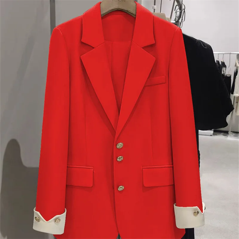 Blazer de moda para mujer, bloque de Color, manga larga, Ropa de Trabajo de negocios para mujer, chaqueta de traje Formal, abrigo de primavera y otoño, prendas de vestir exteriores para mujer