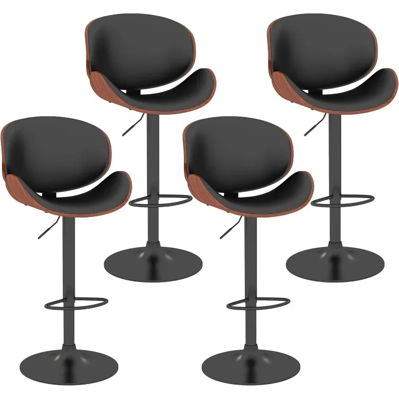 

Adjustable Bar Stools Set of 4, Counter Height Swivel Barstools with Bentwood Seat and Back, Modern Upholstered Bar Chairs