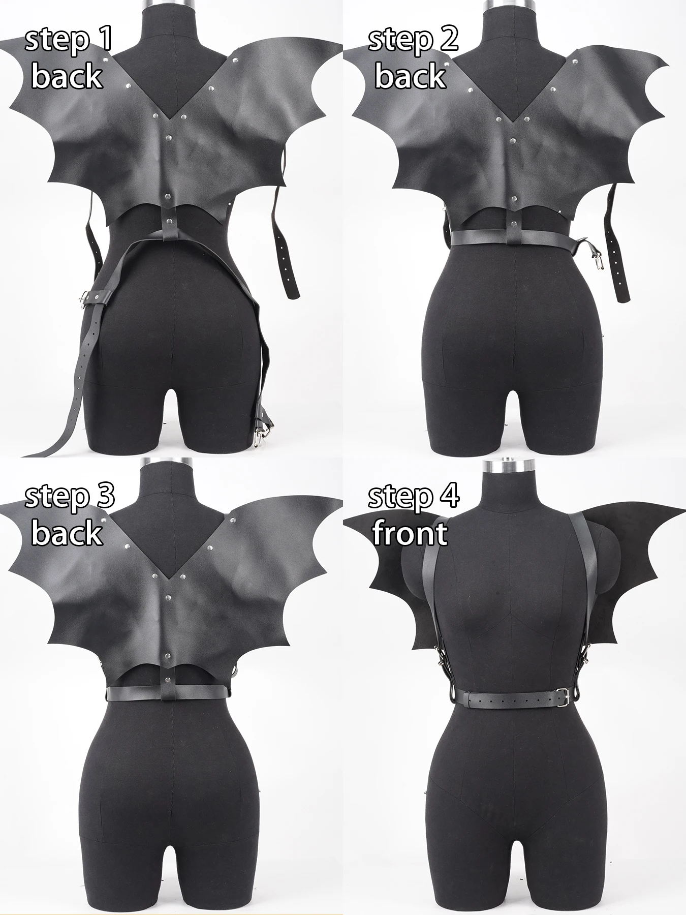 Punk Leder Körperkette Punk Leder Taillenkette Punk Taillengürtel Damen Halloween Fledermausflügel-Gurt, Punk Gothic Leder Verstellbarer Schultergurt, Cosplay Kostüm-Accessoires, Clubwear Outfit, Festival – Detail 11