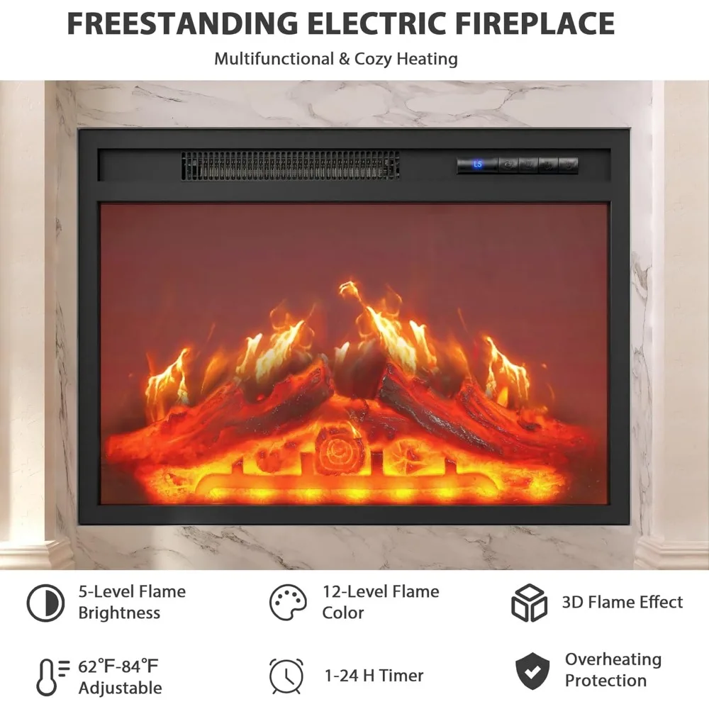 Electric Fireplace TV Stand for 65-Inch TVs, Entertainment Center with Storage, 23-Inch Heater Insert, Remote Control Included