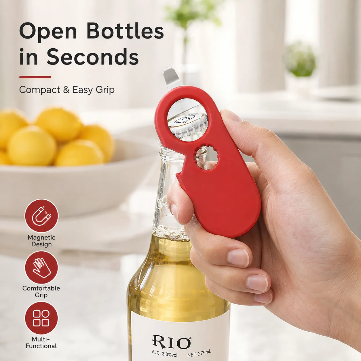 Magnetic Bottle Opener, Multi-Purpose Refrigerator Magnet Can Opener for Soda Beer, Easy Open Cap, Strong Sticky Kitchen Tools