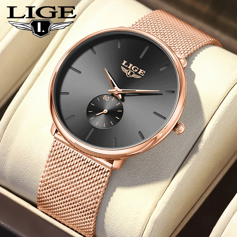 

LIGE 2026 новые деловые роскошные часы, мужские модные простые кварцевые наручные часы, 30 м, водонепроницаемые часы с сетчатым ремешком, женские подарки Reloj