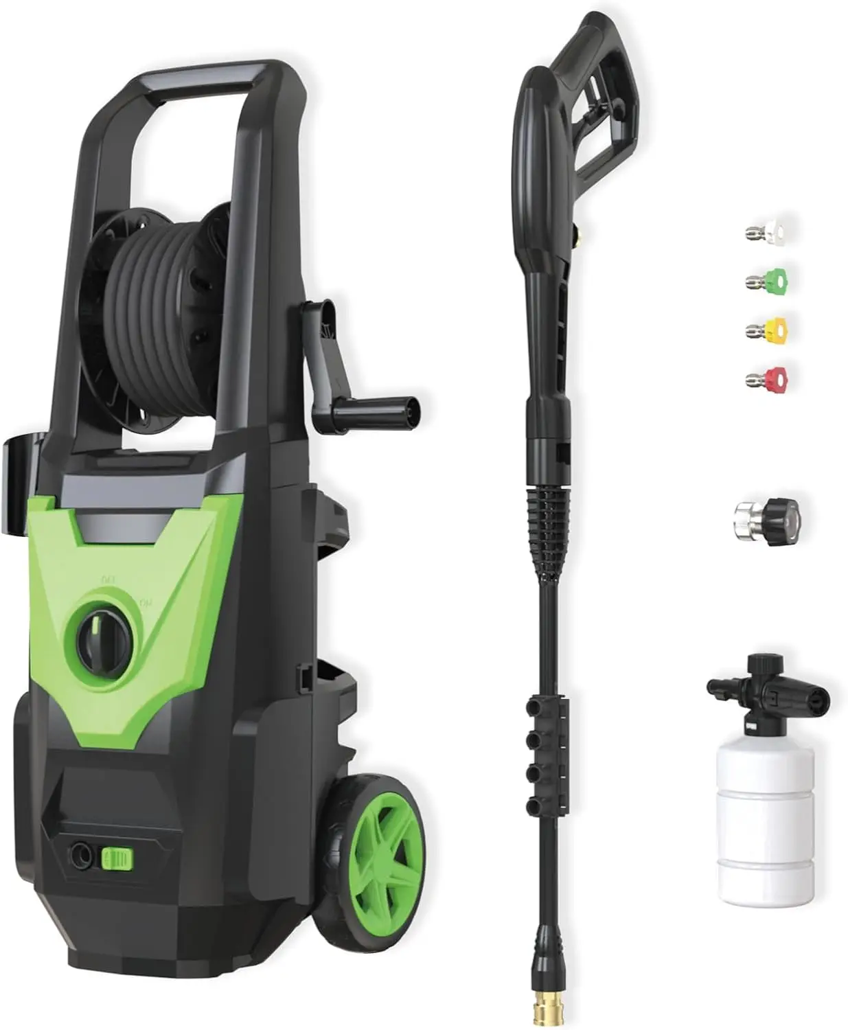 

2200W Electric Pressure Washer, 2800 PSI 2.8 GPM with Hose Reel, Foam Sprayer, 4 Nozzles, Rotary Control Switch, IPX5 Waterproof