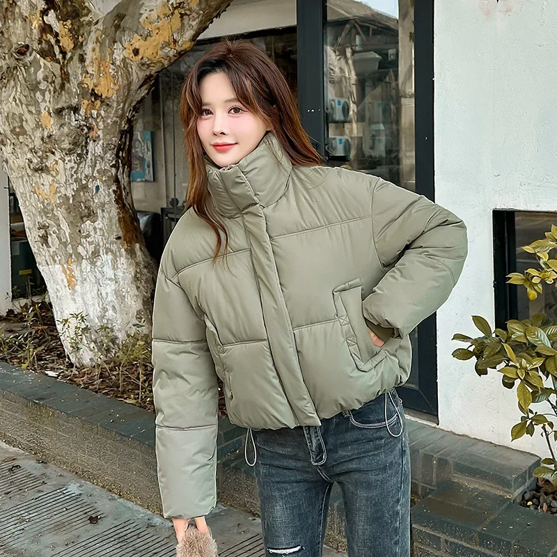 2024 New Korean Style Down Cotton Coat for Women, Loose Stand-up Collar, Short Cotton Coat, Cotton Jacket, Thickened Bread Coat