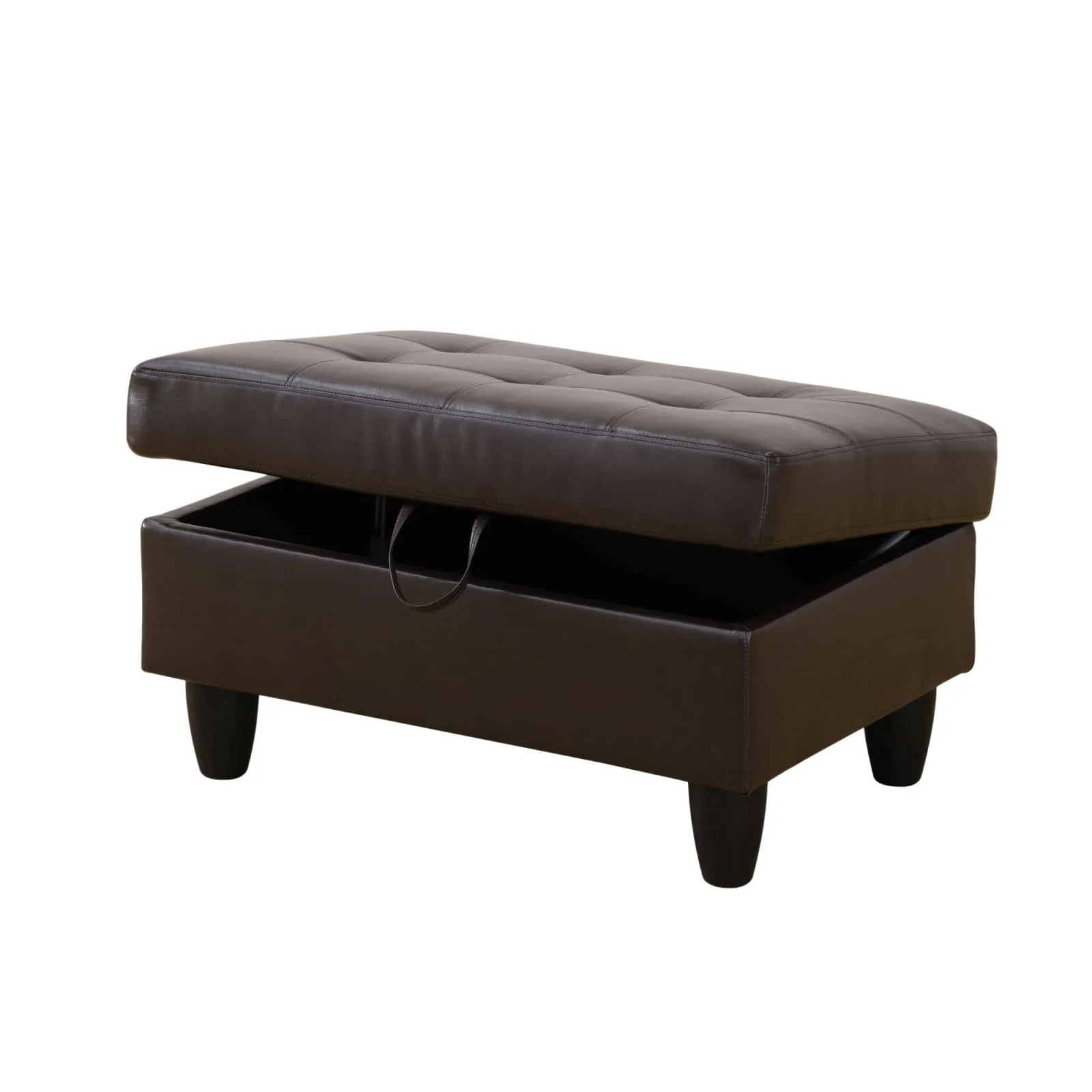 Reposapiés suave seccional moderno de 28,5 pulgadas de ancho, taburete plegable otomano de cuero PU marrón moderno con muebles de almacenamiento para el hogar