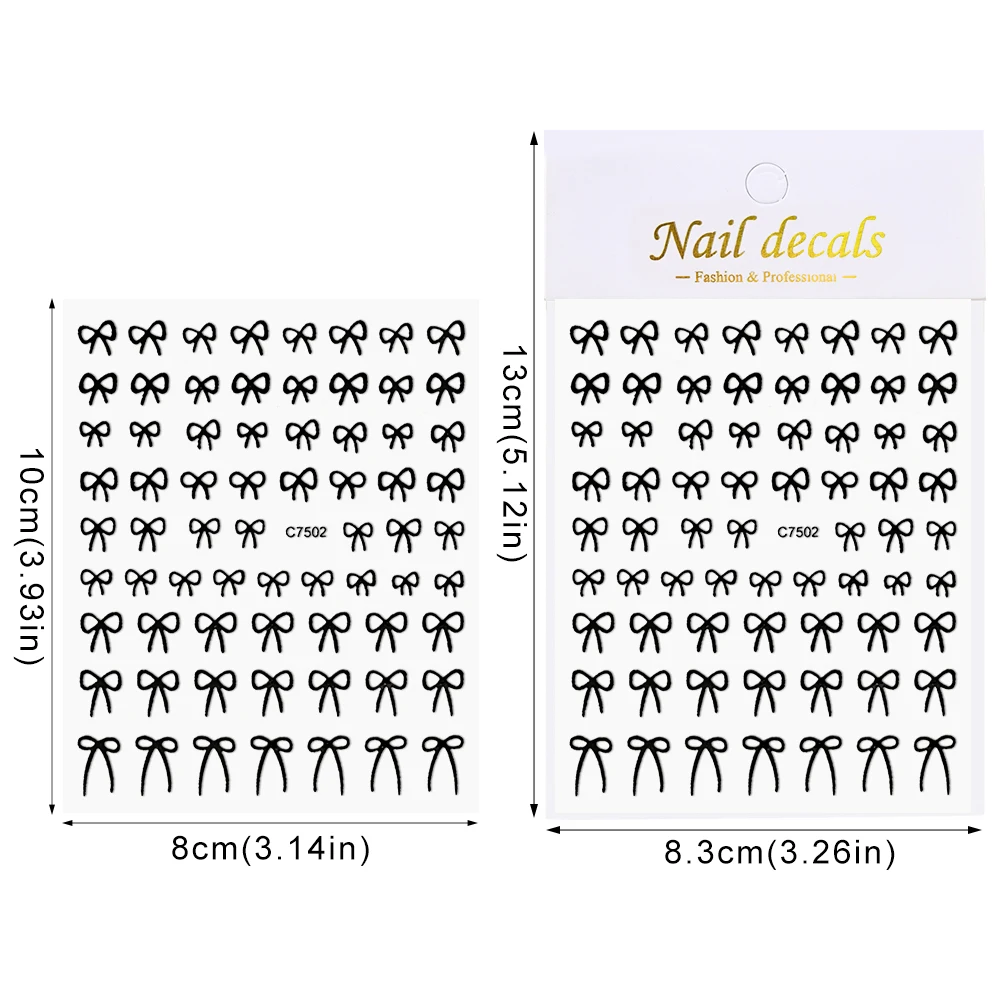 사랑스러운 실버 나비 매듭 3D 네일 아트 스티커, 자체 접착 리본, 매니큐어 데칼, 블랙 화이트 골드 미니 활 타이 슬라이더, 1 개