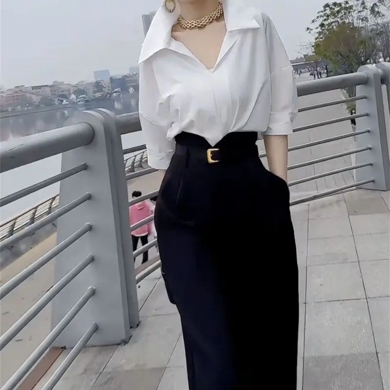 Internet Celebrity Street-exploding Style 2025 Spring New Age-reducing High-end Lapel Shirt Top with High-waisted Pants