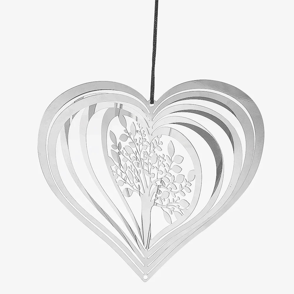 Metal Love Heart Tree of Life Wind Spinner 3D Rotating Windchimes Sun Catcher Yard Garden Hanging Art Decor Bird Repellent