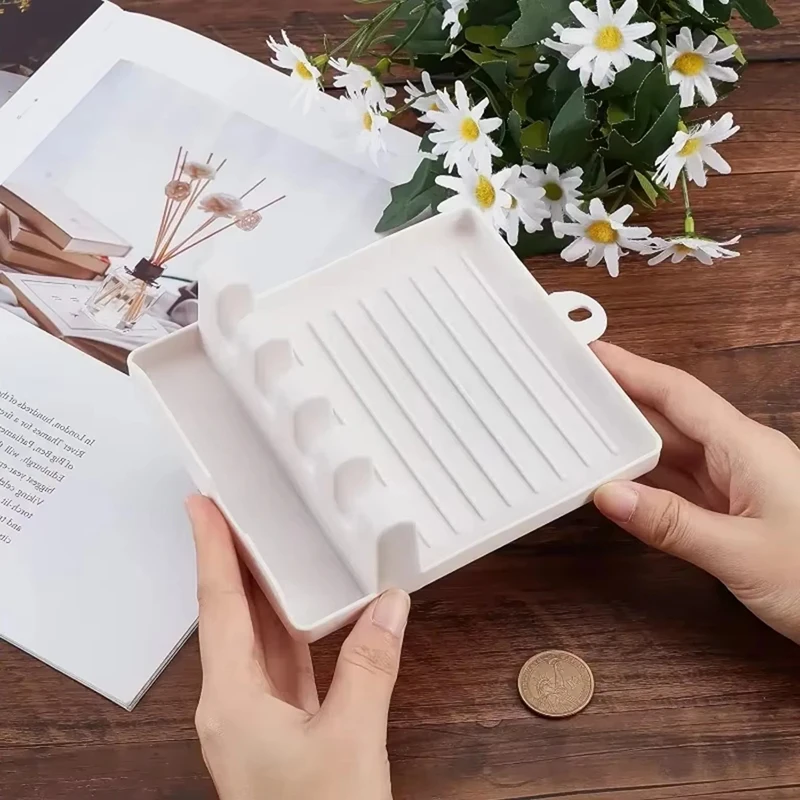 Paint Brush Pad White Plastic 4 Slots Stand Organizer Drip Tray Pad For Watercolor Oil Acrylic Drip Tray Stand Pad Tray Pad Tool