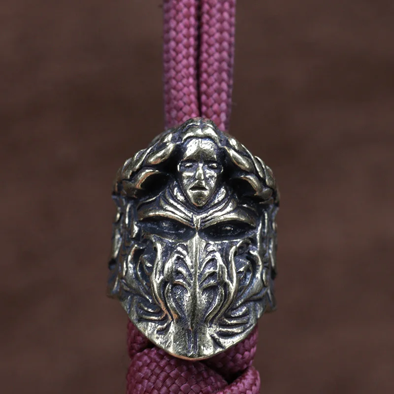 Knight Mask Helmet Brass Knife Bead EDC Outdoor DIY  Paracord Accessories Handmade Woven Umbrella Rope Lanyard Pendants Hangings