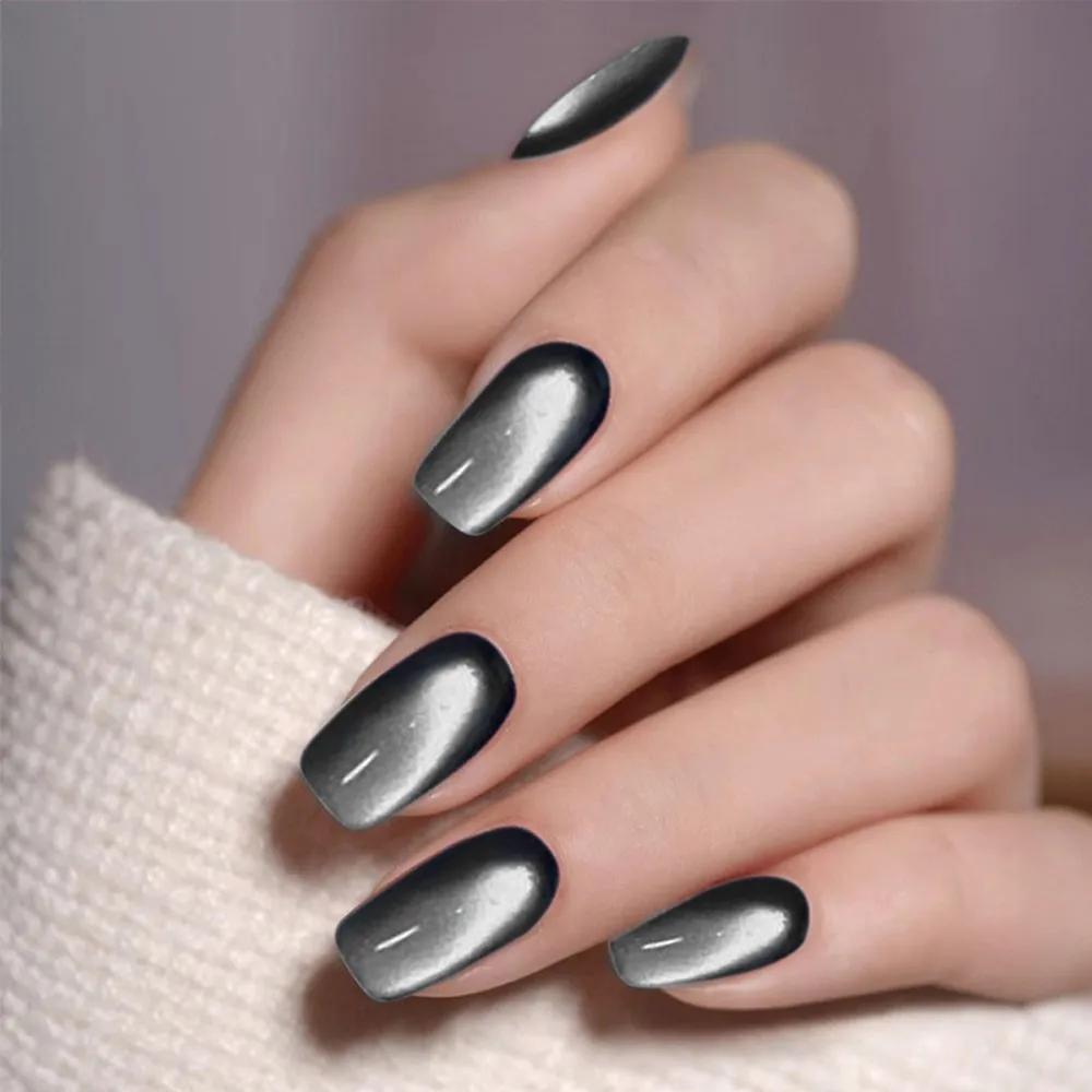 

120Pcs Black Cat Eye Press on Nails Short Square Full Cover Fake Nails Acrylic Glossy Wearable Artificial False Nails for Women