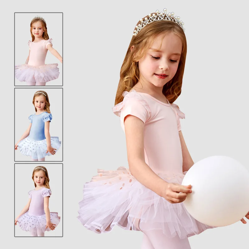 USHINE falda de Ballet para niñas, Ropa de baile, vestido tutus, leotardo de manga corta de algodón, baile de Costumus