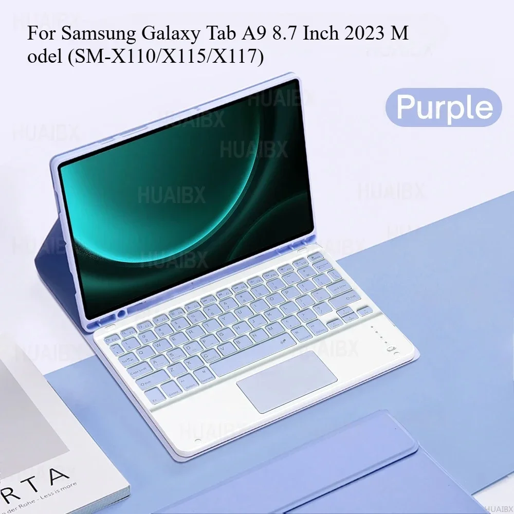 

Чехол с клавиатурой для Samsung Galaxy Tab A9 8,7 дюйма 2023, съемный чехол для планшета с Bluetooth-клавиатурой для Samsung A9 8,7 дюйма SM-X110