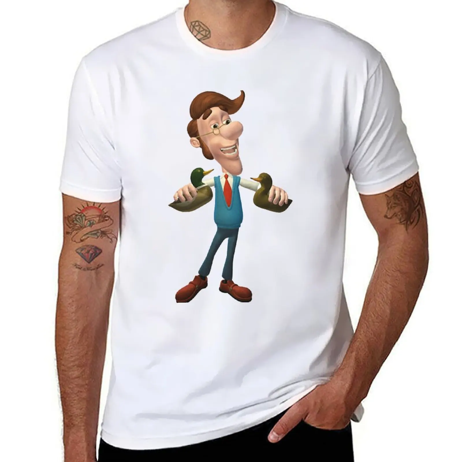

Hugh Neutron and his ducks T-Shirt cotton tshirt 100% t shirts for man cotton funny T-Shirt