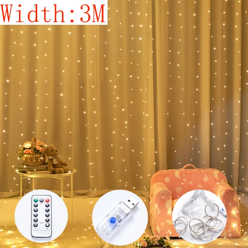 USB String Lights Holiday Wedding Fairy Light Garland Lights for Bedroom 3/4/6M Remote Control Curtain LED Christmas Decoration