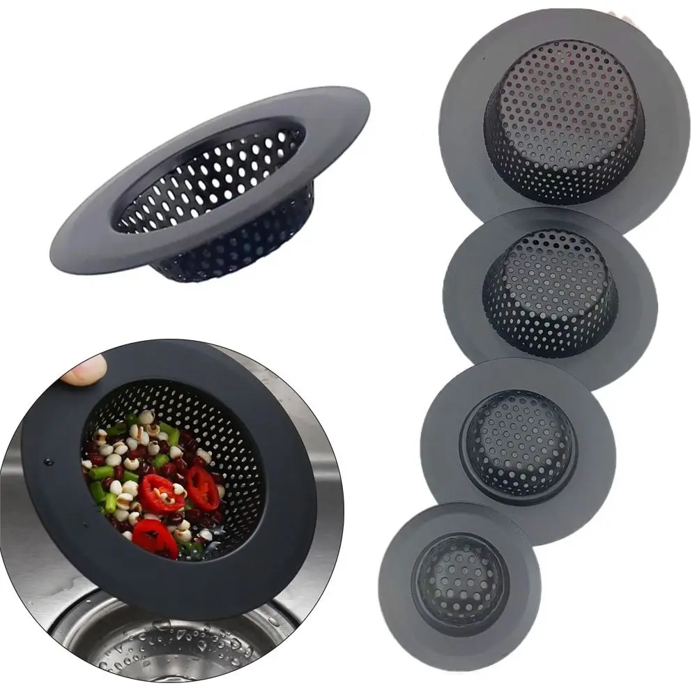Stainless Steel Sink Strainer With Handle Black Mesh Trap Hair Clean Up Anti Clog Drain Filter Kitchen Bathroom Accessories