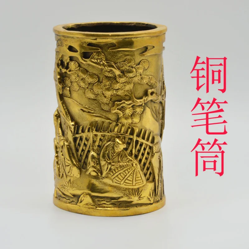 

Brass Round Holder Pen Insert Four Treasures of the Study Copper Ornament Home Decoration Craft