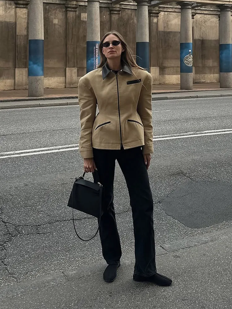 Damskie kurtki slim fit 2025 Basic Chic Zipper Lapel Coats Casual Full Sleeve Outerwear For High Street Commute Lady Outerwear