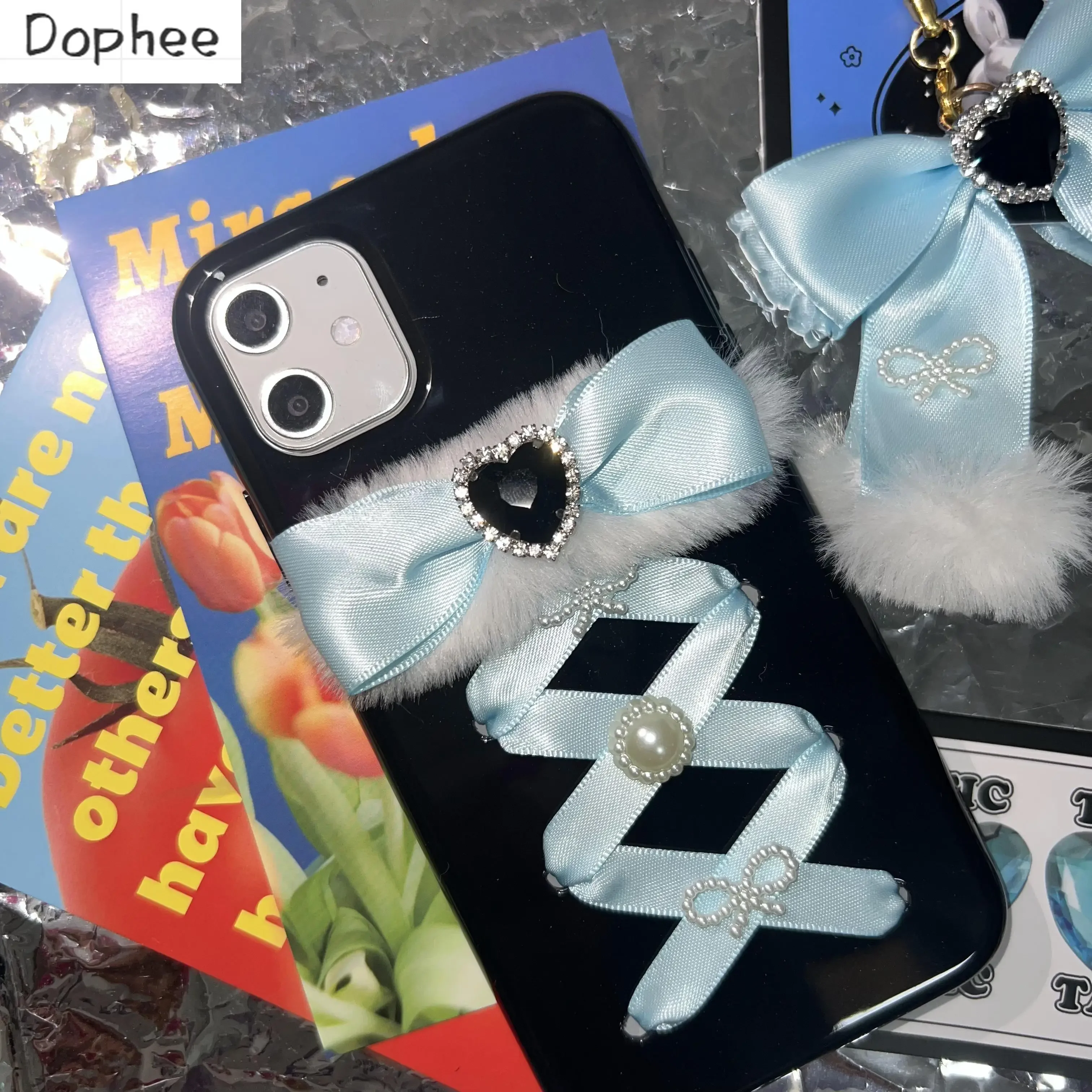 dophee original Spice Girls Rhinestone bowknot vintage Plush mobile phone case soft phone covers Suitable for iPhone 13 14 15 16