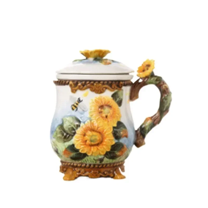 Creative Sunflower Ceramic Tea Set Exquisite Hand-painted Coffee Cup Kitchenware Gift Tea Cup Home High Appearance Level Teapot