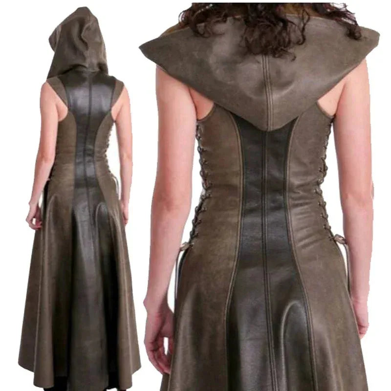 Новинка 2023 года, женское сексуальное кожаное платье с капюшоном на шнуровке, одежда для косплея рейнджера для взрослых, готические костюмы на Хэллоуин, Bear House 002