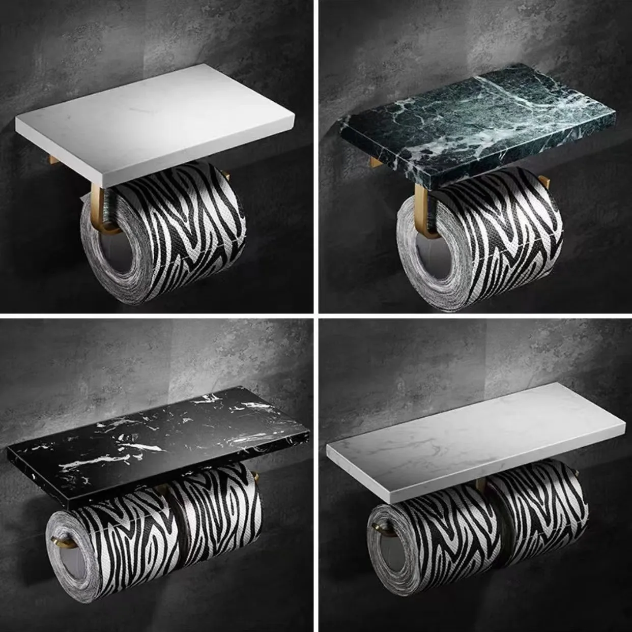 Modern 50CM Marble Bathroom Shelf Stainless Steel Toilet Shower Holder with Square Shape for Toilet Paper and Towels