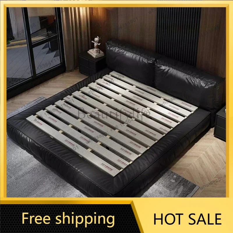 LS Modern Minimalist Luxury Bedroom Beds Elegant Comfortable Camas Matrimoniales Furniture King Size Leather Bed 2 People