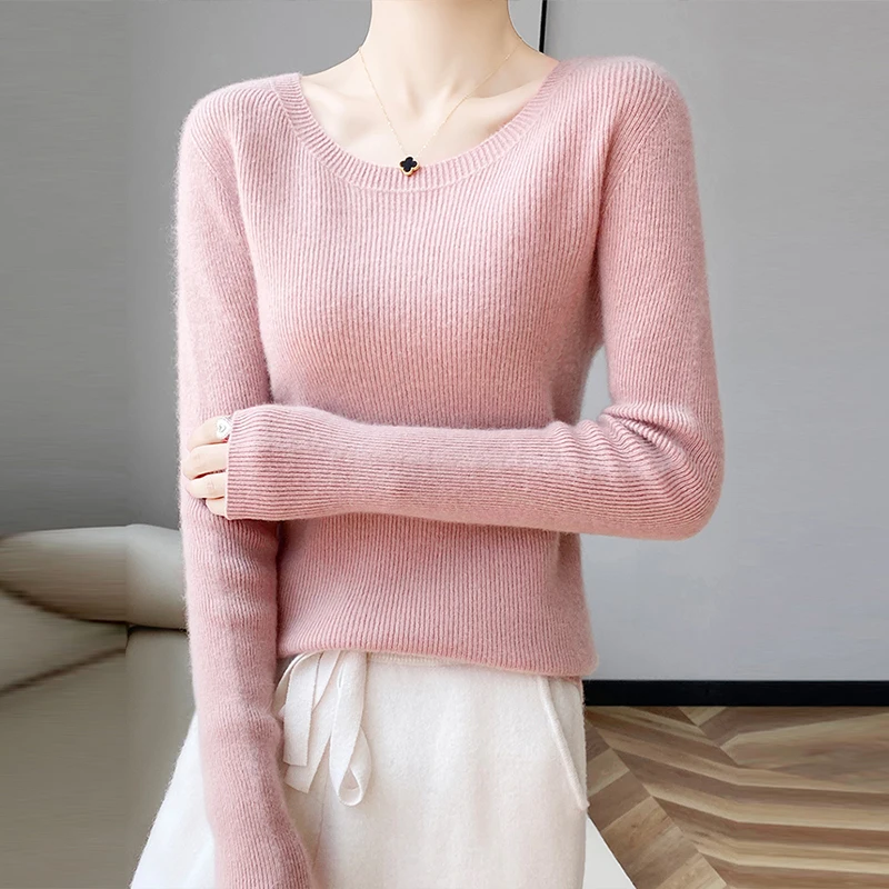 Autumn and winter new 100% pure wool cashmere sweater O-neck fashion slim pullover solid color long sleeve with bottoming shirt