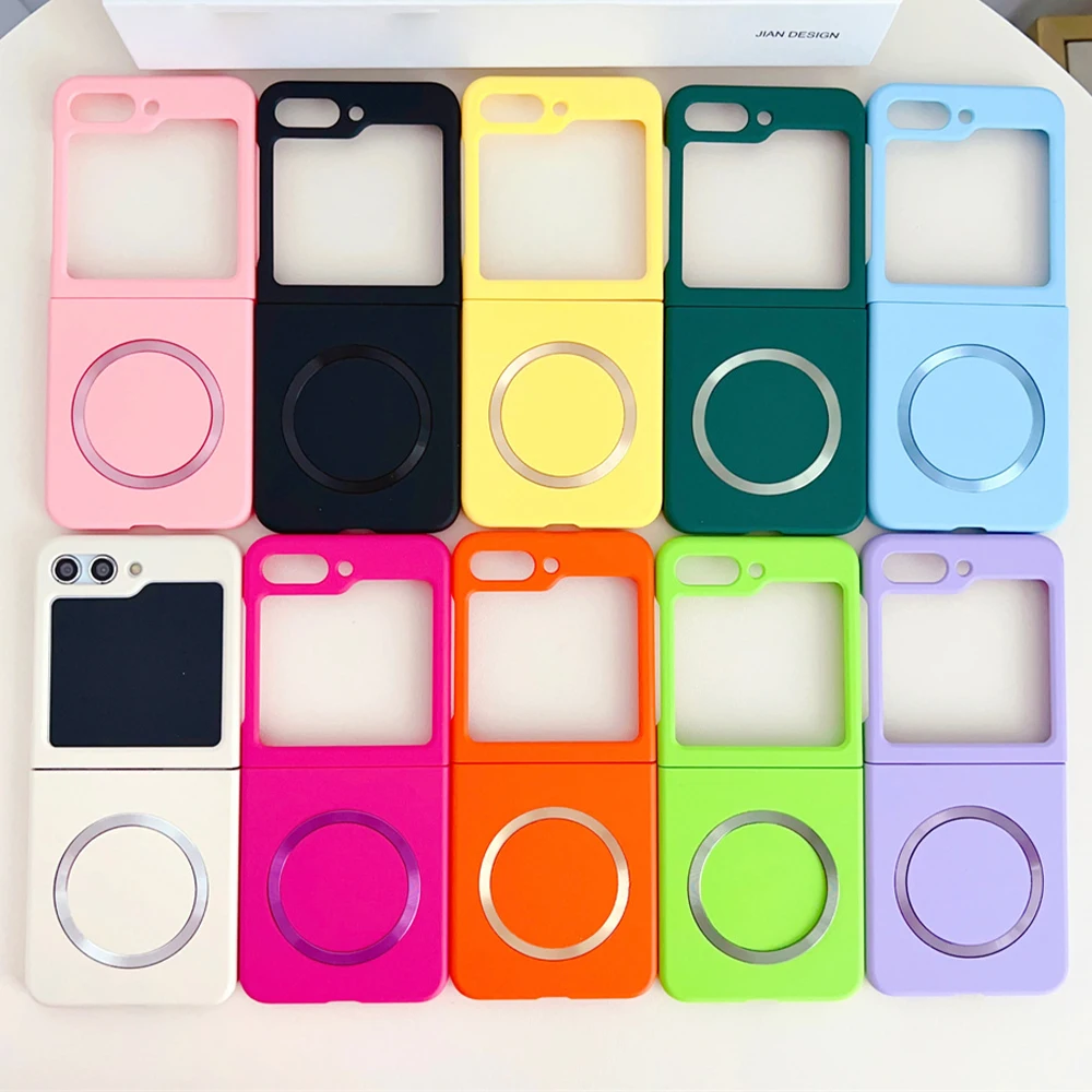 Fluorescent Color For Magsafe Magnetic Phone Case For Samsung Z Flip 5 5G Flip5 ZFlip5 Shockproof Protection Matte PC Back Cover