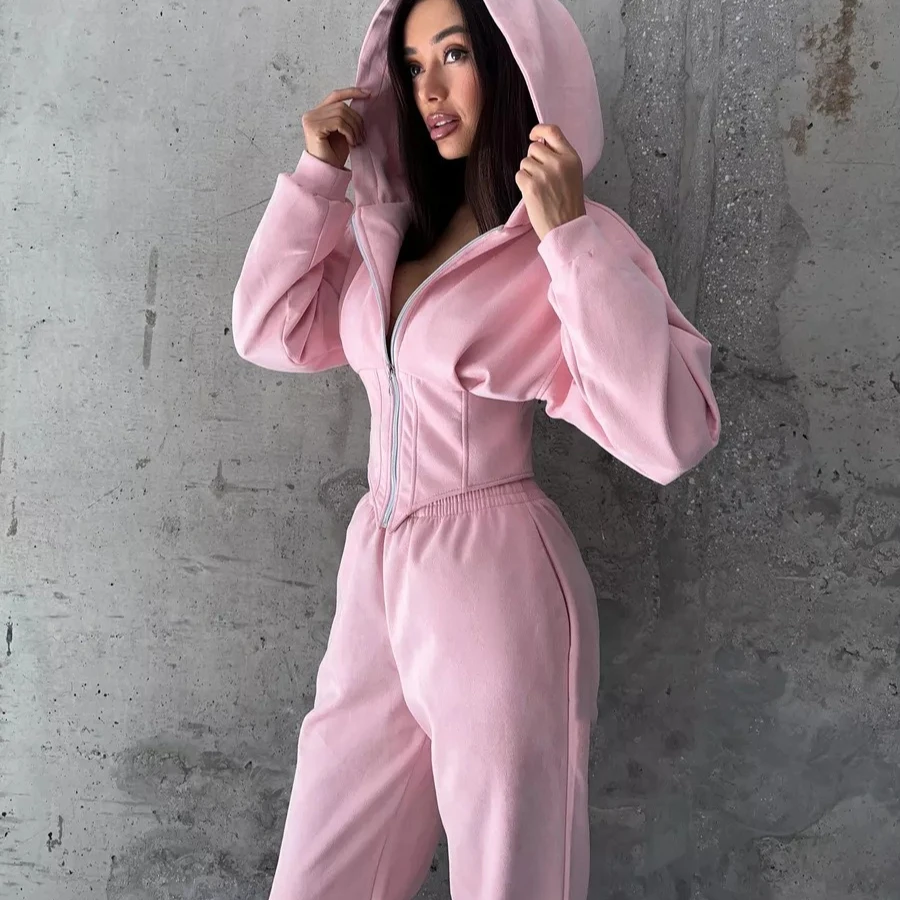Komplety dresowe damskie z bluzą i spodniami, zestawy sportowe, spodnie typu jogger, bluzy Y2k, jesienne spodnie streetwear z elastyczną talią, pasujące zestawy.