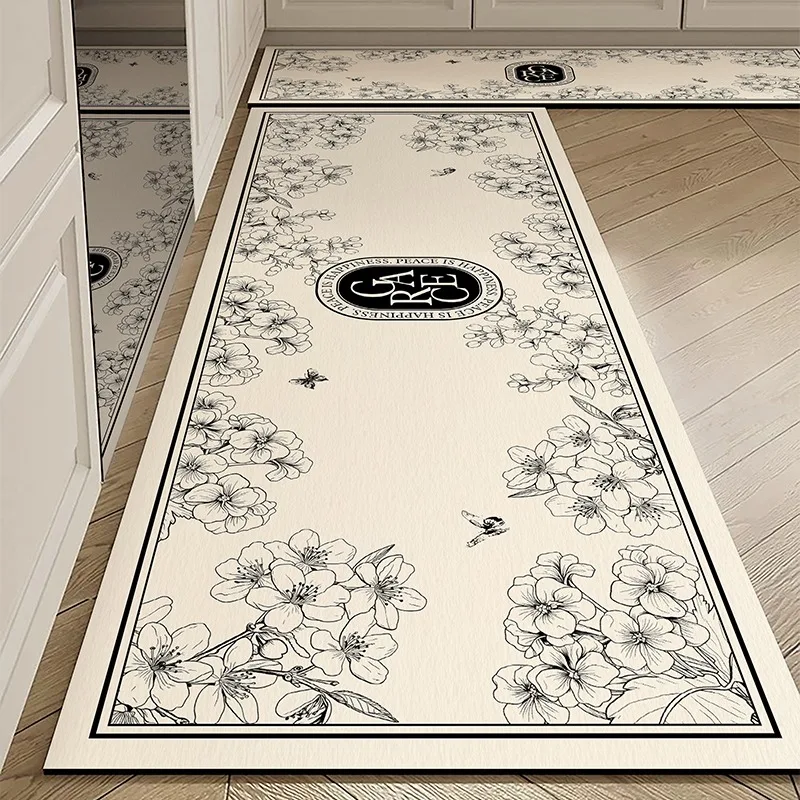 

Kitchen Floor Mat White Flowers Runner Rug Pvc Non-slip Kitchen Carpet Oil-proof Waterproof Anti-fouling Home Decor Mats 주방 카펫