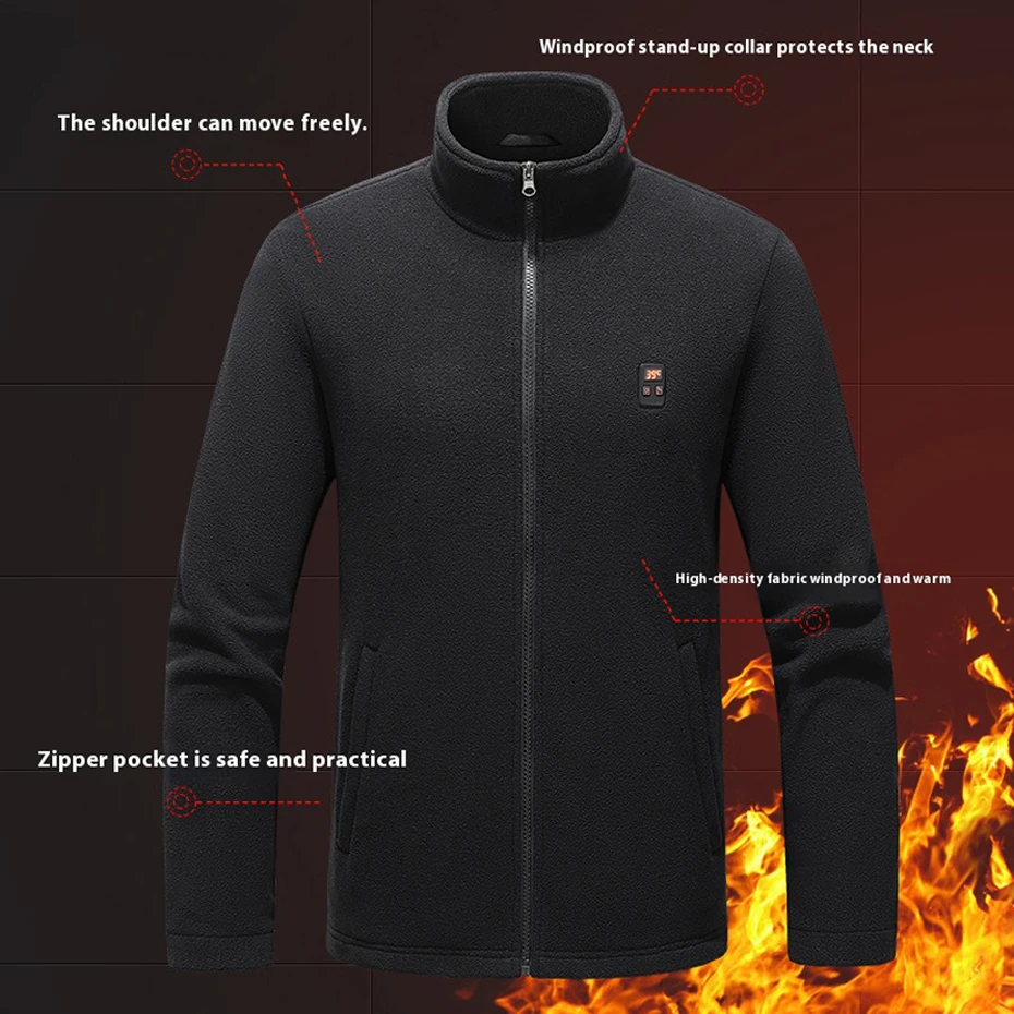 USB Heating Jacket Men Winter Electric Heated Jackets Infrared 9 Heating Areas Jacket Fashion Casual Fleece Coat Male