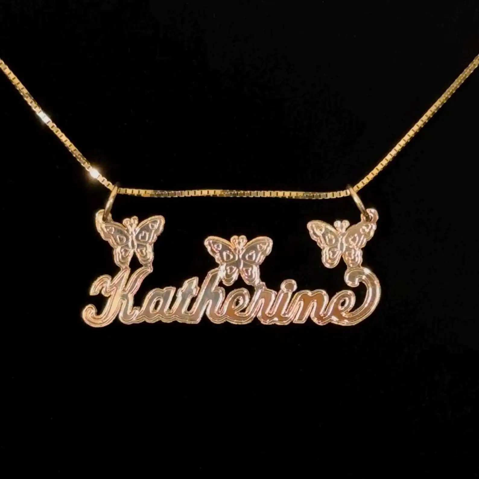 

Customized Gold Triple Butterfly Nameplate Pendant - 18K Gold Personalized Handmade Name Pendant A Precious Gift for Her