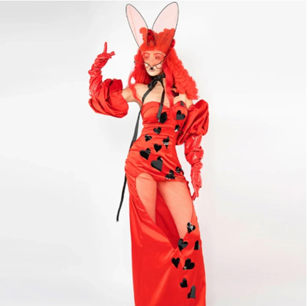 2025 Rosso Sexy Scava Fuori Il Corpetto Vestito Drag Queen Costume Femminile Festa di Compleanno Abito Da Sera Cantante Performance Stage Wear yj001