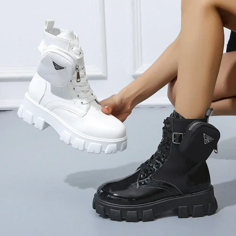 Europe and The United States New Fashion Pocket Mid-cylinder Thick Soled martens Boots Casual Large Size Wish