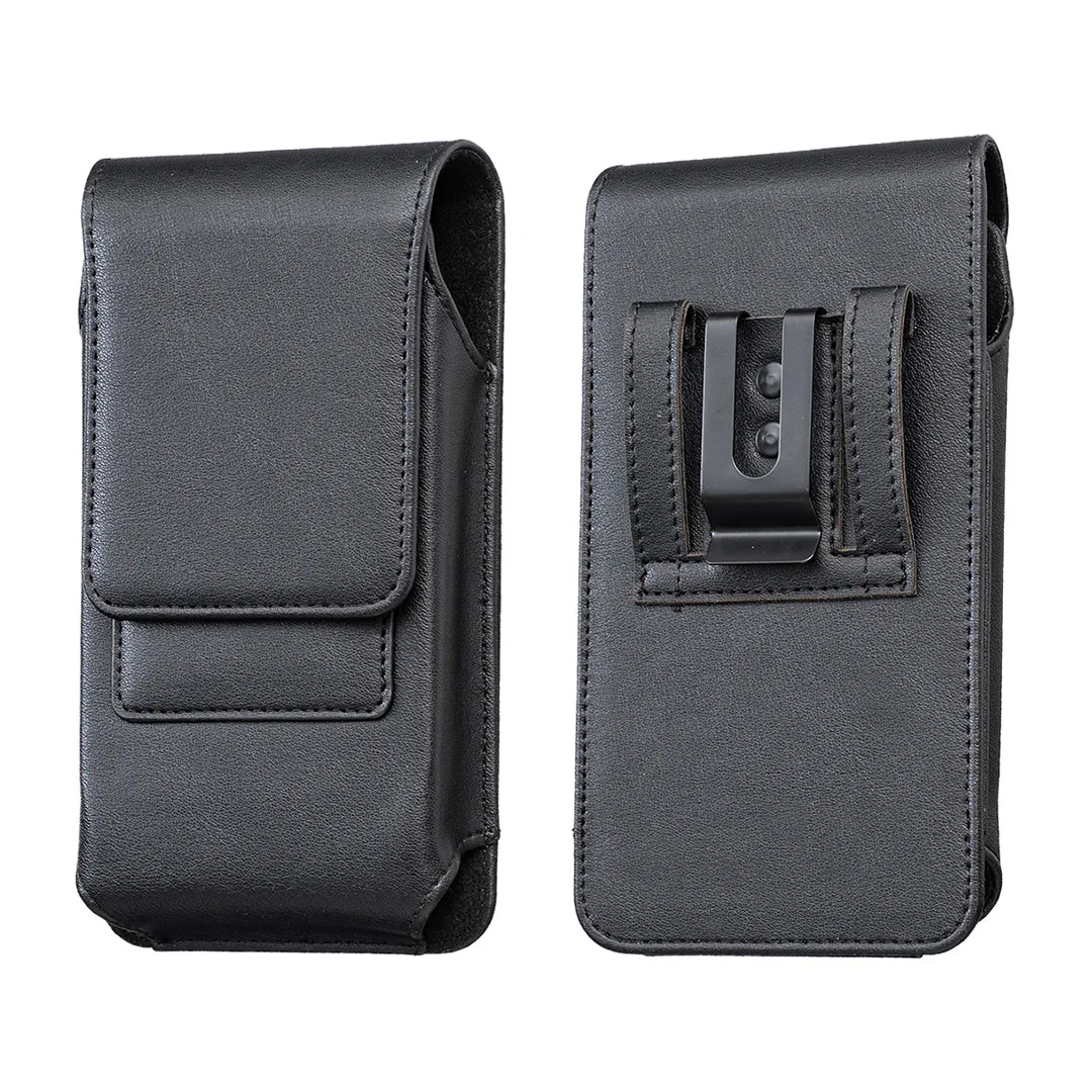 PU leather magnetic snap vertical mobile phone storage wallet with single card slot and leather strap for waist bag