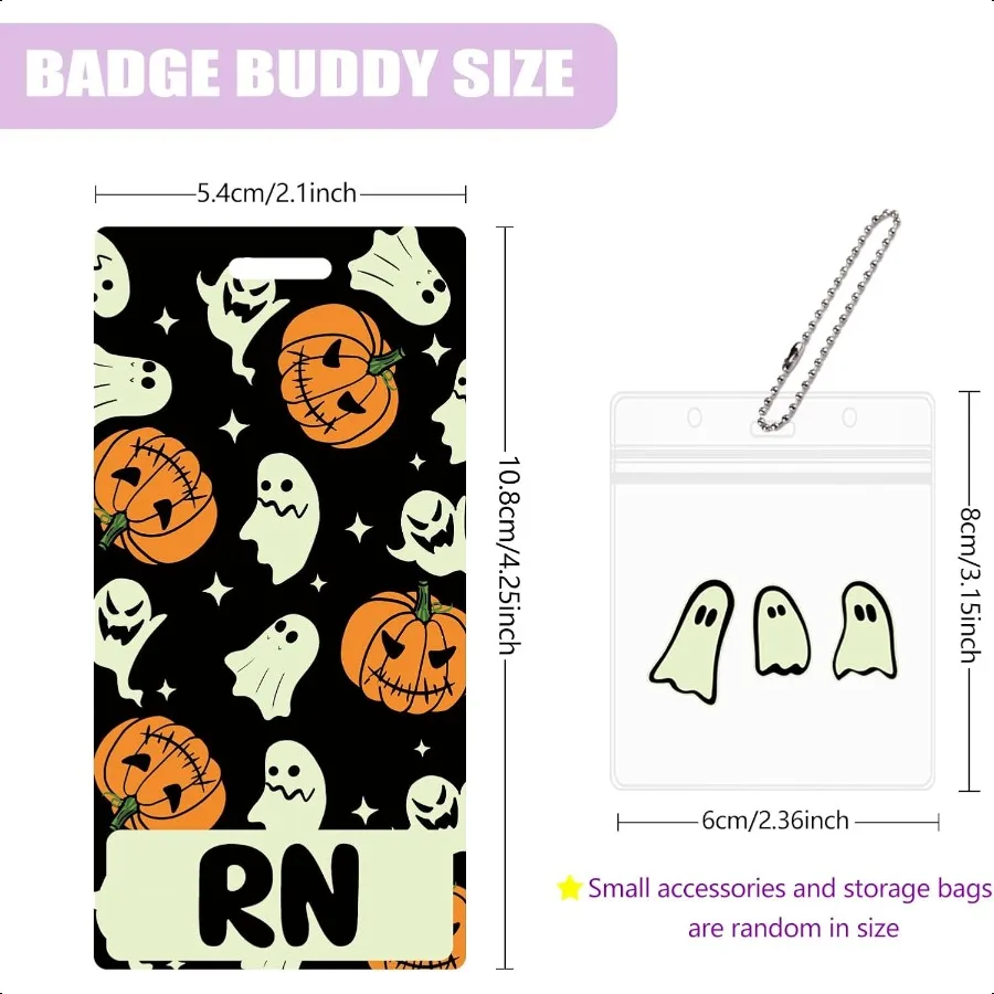 RNバッジバディカードホルダー パンプキン ゴースト ハロウィン 暗闇で光る 発光バッジバディ 収納袋付き 看護師 看護用品