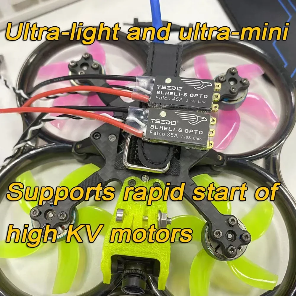 وحدة تحكم إلكترونية Falco 35A 45A BLHeli_S ESC 2-6S Lipo بدون فرش مع دعم ضوء LED لـ DSHOT125/300/600 للطائرة بدون طيار