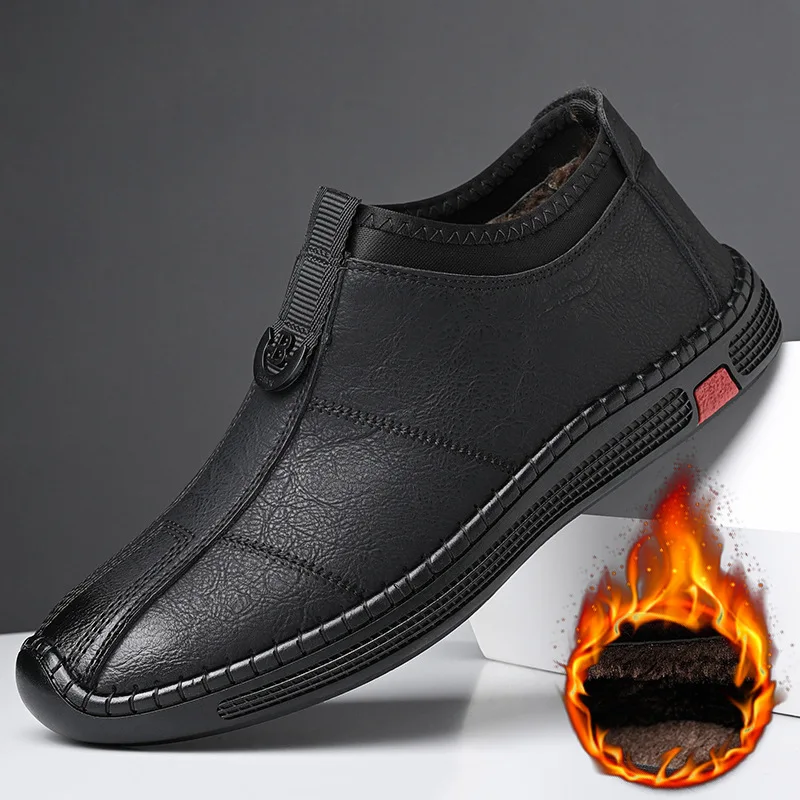 

High Quality Velvet Insulation Leather Shoes for Men Casual Brushed Warm Loafers Men Fashion Shoes Sneakers Men Zapatos Casuales