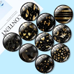 Cabochon rond en verre avec photo, paillettes noires et dorées sans couture, dos plat, démonstration, résultats exécutifs, 10 pièces, 12mm, 18mm, 20mm, 25mm