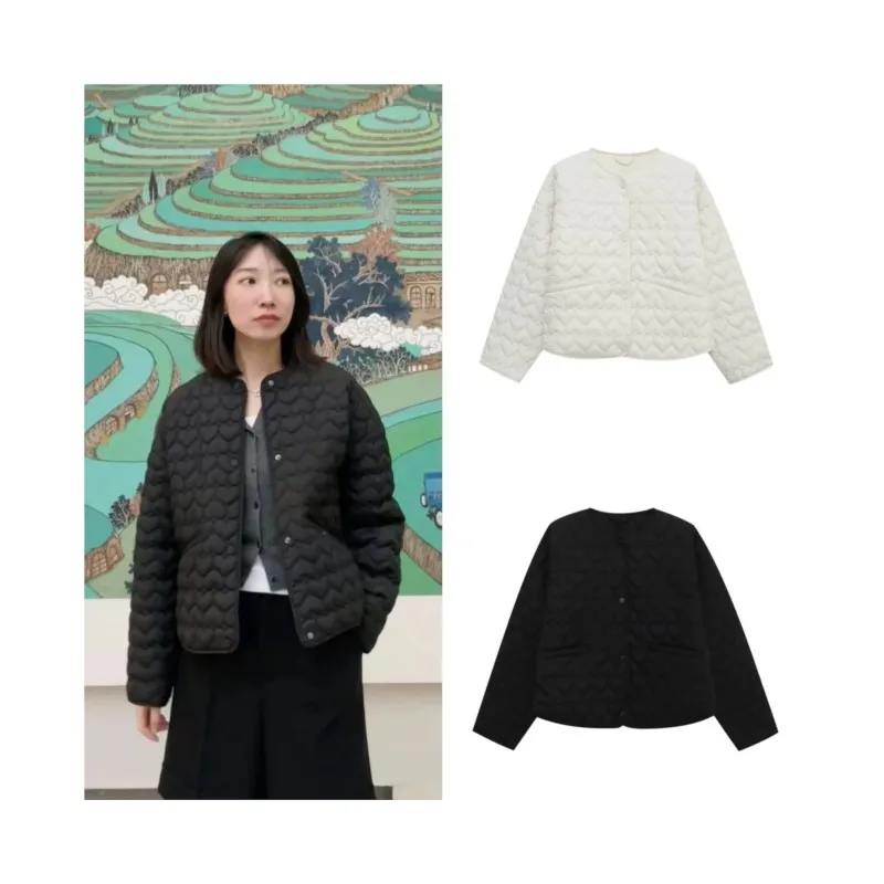 

Women Quilted Jacket with Bows Autumn Simple Long Sleeve O Neck Snap Button Loose Warm Women Coats Female Tops