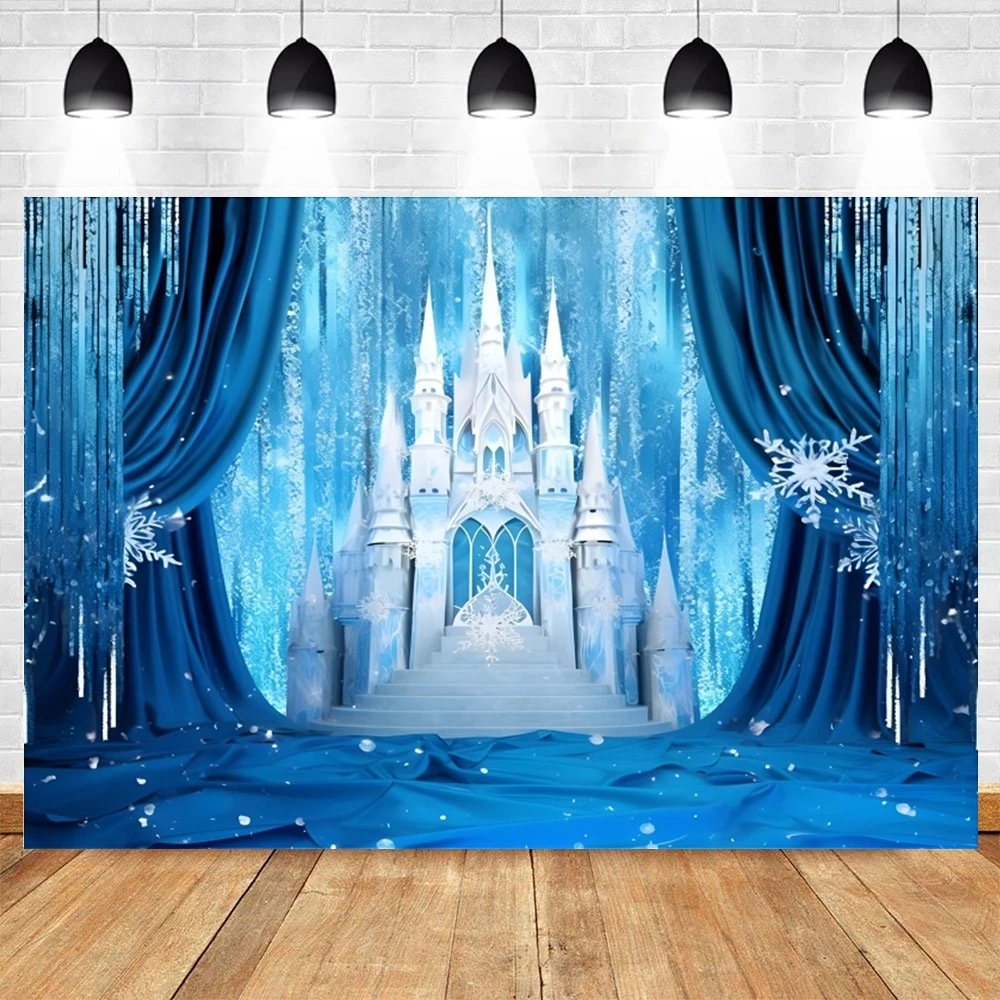 Snow Castle Backdrop Snowflake Ice Pine Trees Forest  Winter Princess Birthday Party Kids Portrait Photorgaphy Background Decor