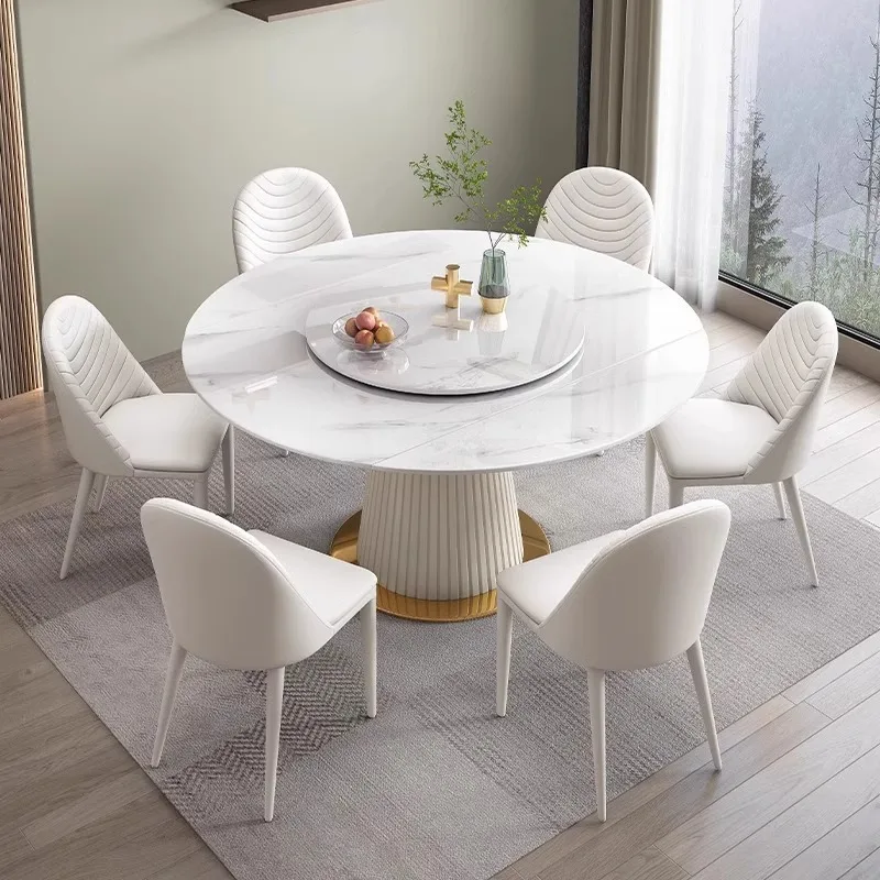 Luxury Modern Extendable Folding Round Marble Dining Table Chair Set 4 6 Seater Rotating pandora High Quality Furniture Designs