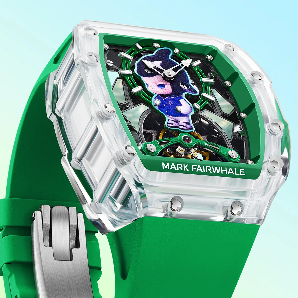 

Mark Fairwhale Luxury Men's Tourbillon Mechanica Watch Waterproof Luminous Automatic Skeleton Sports Watch with Rubber Strap