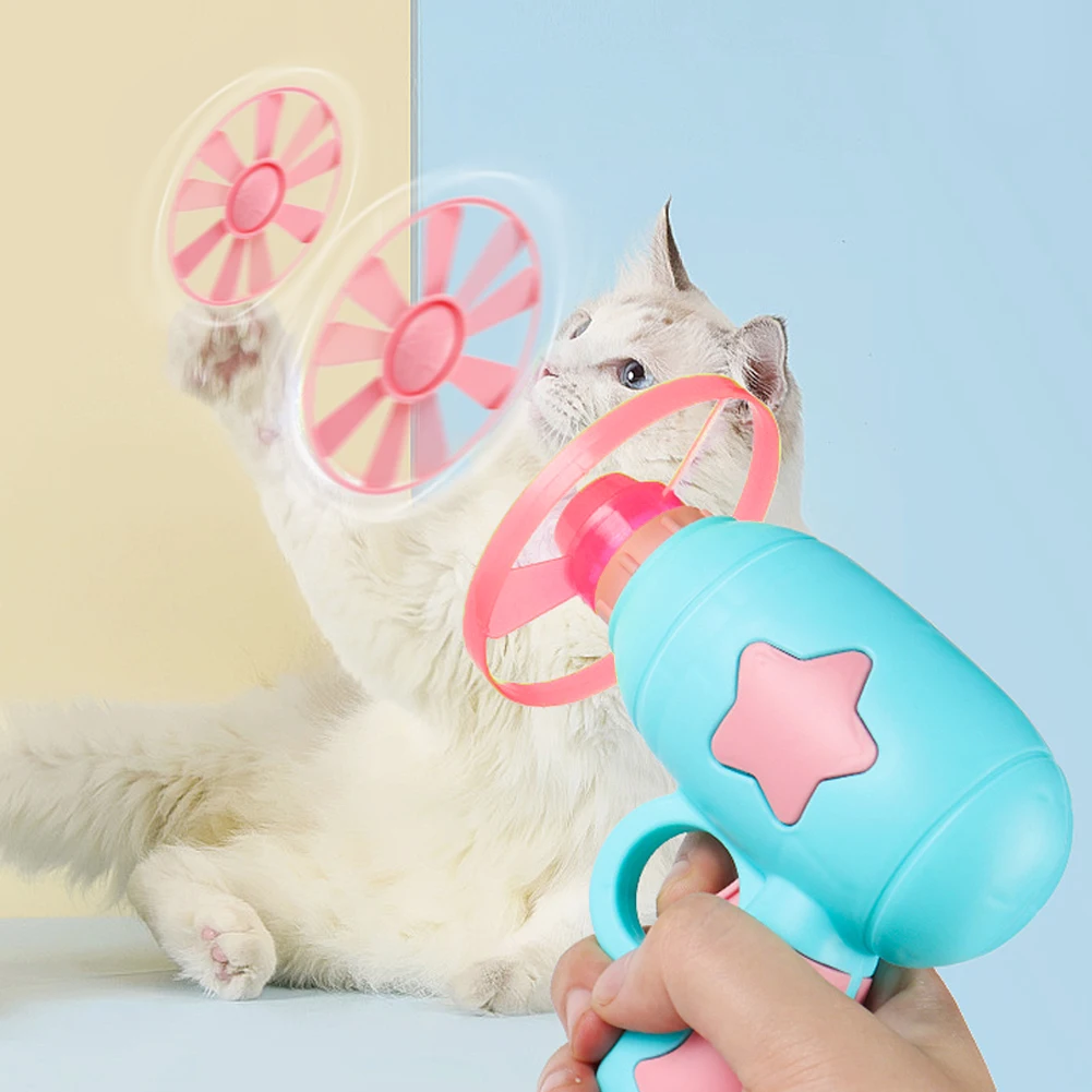 

Funny Pet Disc Launcher Mini Flying Discs Interactive Training Toys for Cats Rotate Saucer Disc Launcher Set Cat Accessories